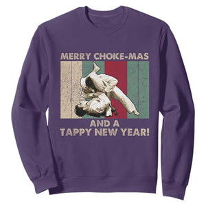 Jiu Jitsu Christmas Sweatshirt Retro Merry Choke Mas Tappy New Year Martial Arts BJJ Lover TS10 Purple Print Your Wear