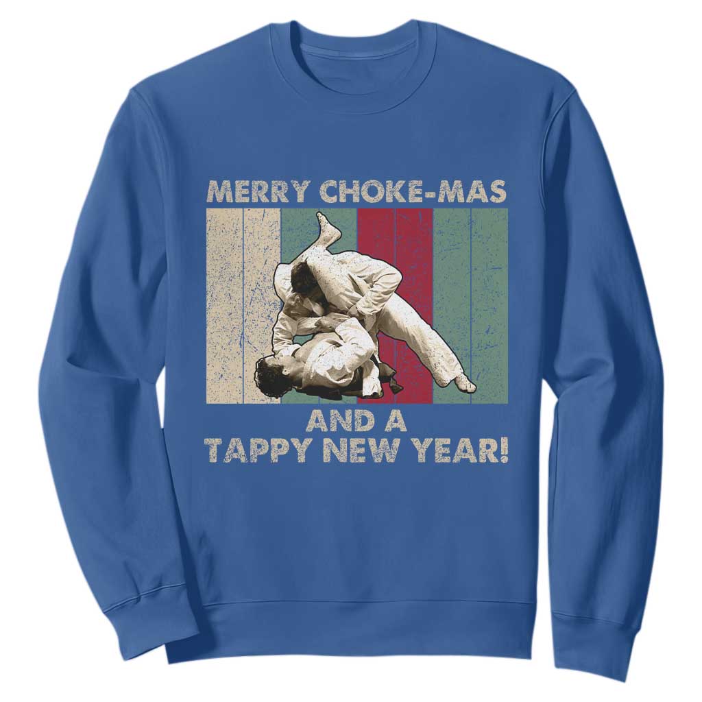 Jiu Jitsu Christmas Sweatshirt Retro Merry Choke Mas Tappy New Year Martial Arts BJJ Lover TS10 Royal Blue Print Your Wear