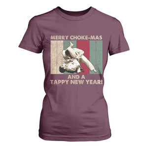 Jiu Jitsu Christmas T Shirt For Women Retro Merry Choke Mas Tappy New Year Martial Arts BJJ Lover TS10 Maroon Print Your Wear