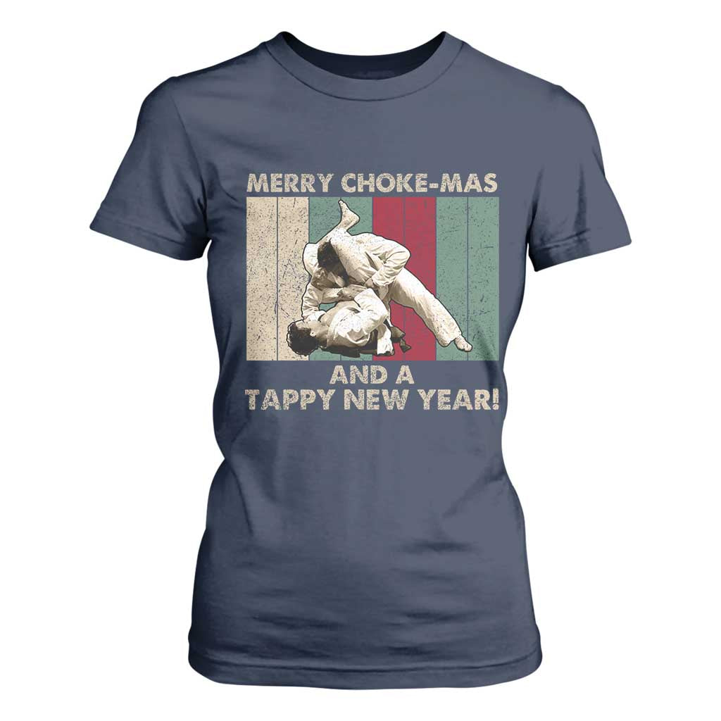 Jiu Jitsu Christmas T Shirt For Women Retro Merry Choke Mas Tappy New Year Martial Arts BJJ Lover TS10 Navy Print Your Wear