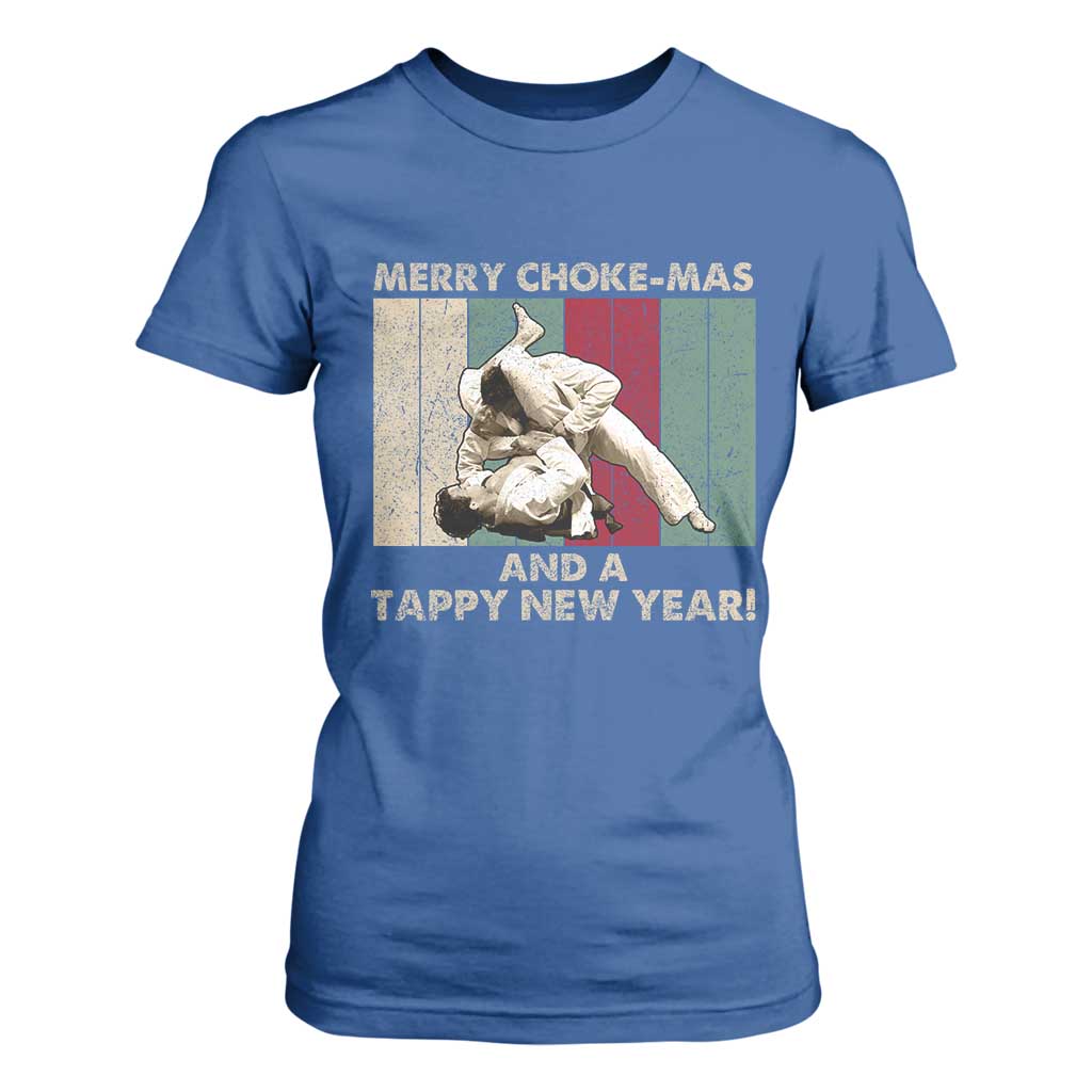 Jiu Jitsu Christmas T Shirt For Women Retro Merry Choke Mas Tappy New Year Martial Arts BJJ Lover TS10 Royal Blue Print Your Wear