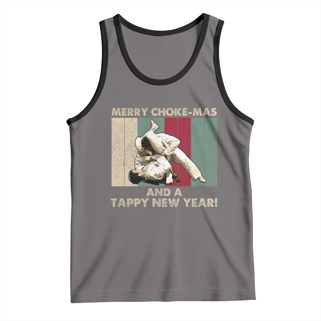 Jiu Jitsu Christmas Tank Top Retro Merry Choke Mas Tappy New Year Martial Arts BJJ Lover TS10 Deep Heather Black Print Your Wear
