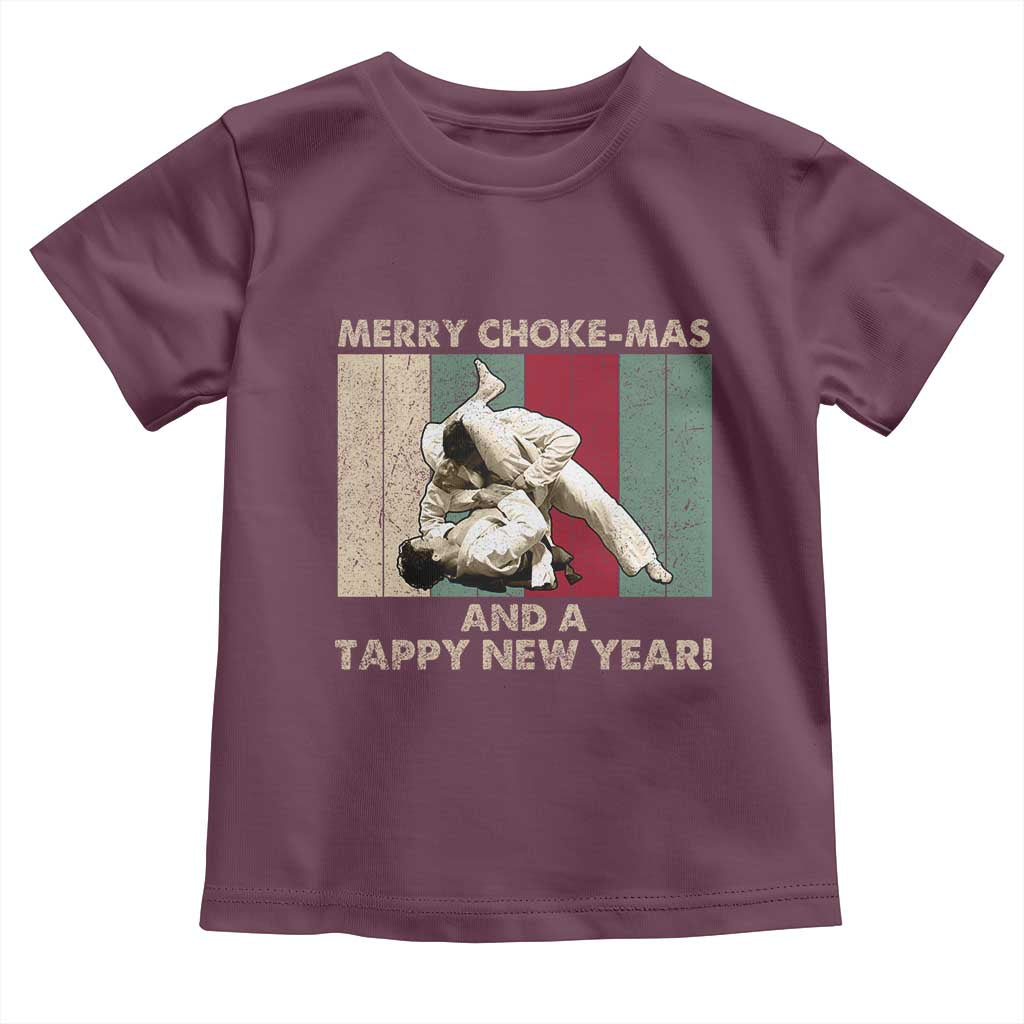 Jiu Jitsu Christmas Toddler T Shirt Retro Merry Choke Mas Tappy New Year Martial Arts BJJ Lover TS10 Maroon Print Your Wear