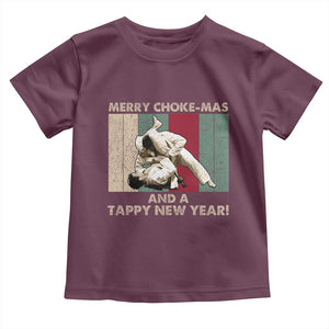 Jiu Jitsu Christmas Toddler T Shirt Retro Merry Choke Mas Tappy New Year Martial Arts BJJ Lover TS10 Maroon Print Your Wear