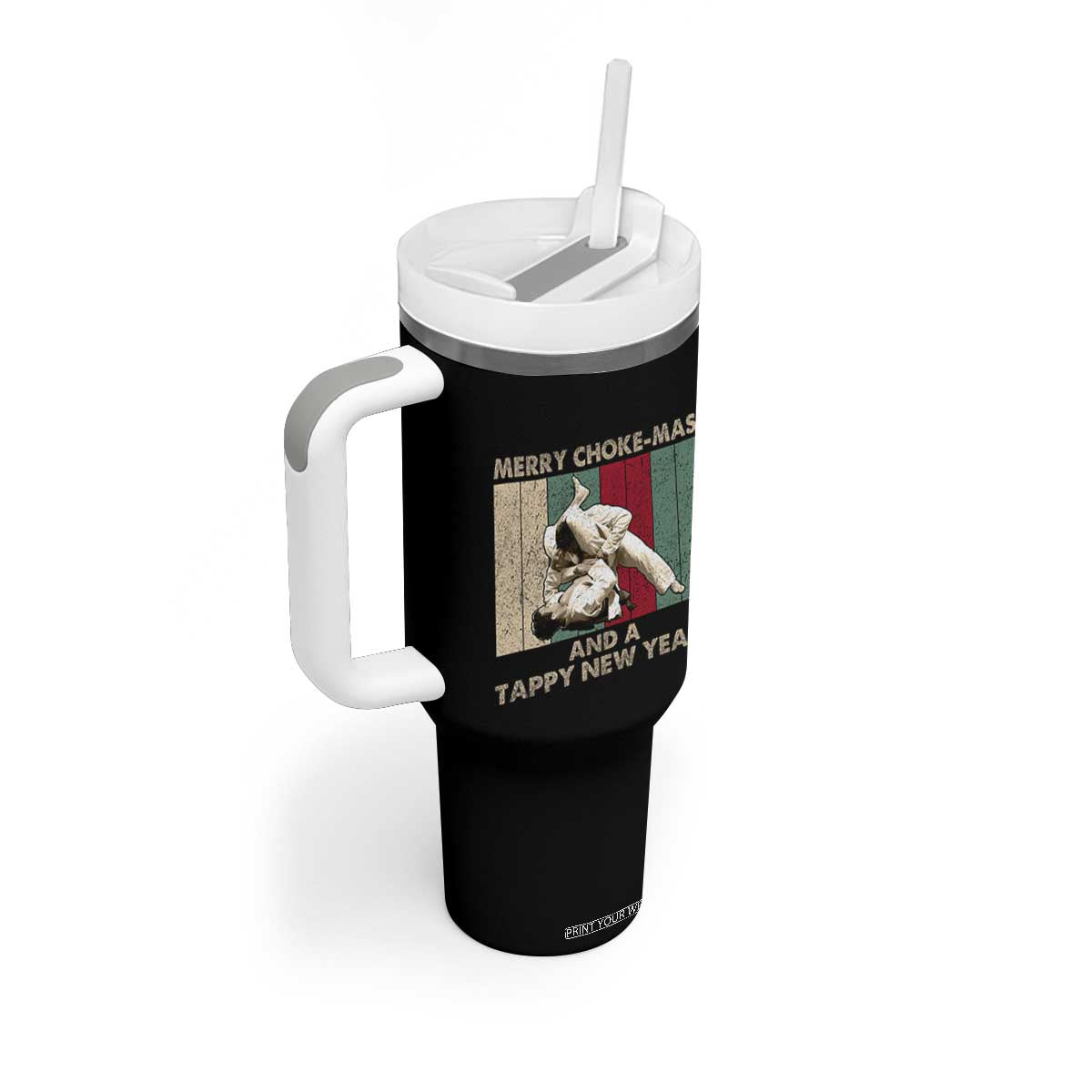 Jiu Jitsu Christmas Tumbler With Handle Retro Merry Choke Mas Tappy New Year Martial Arts BJJ Lover TS10 Print Your Wear