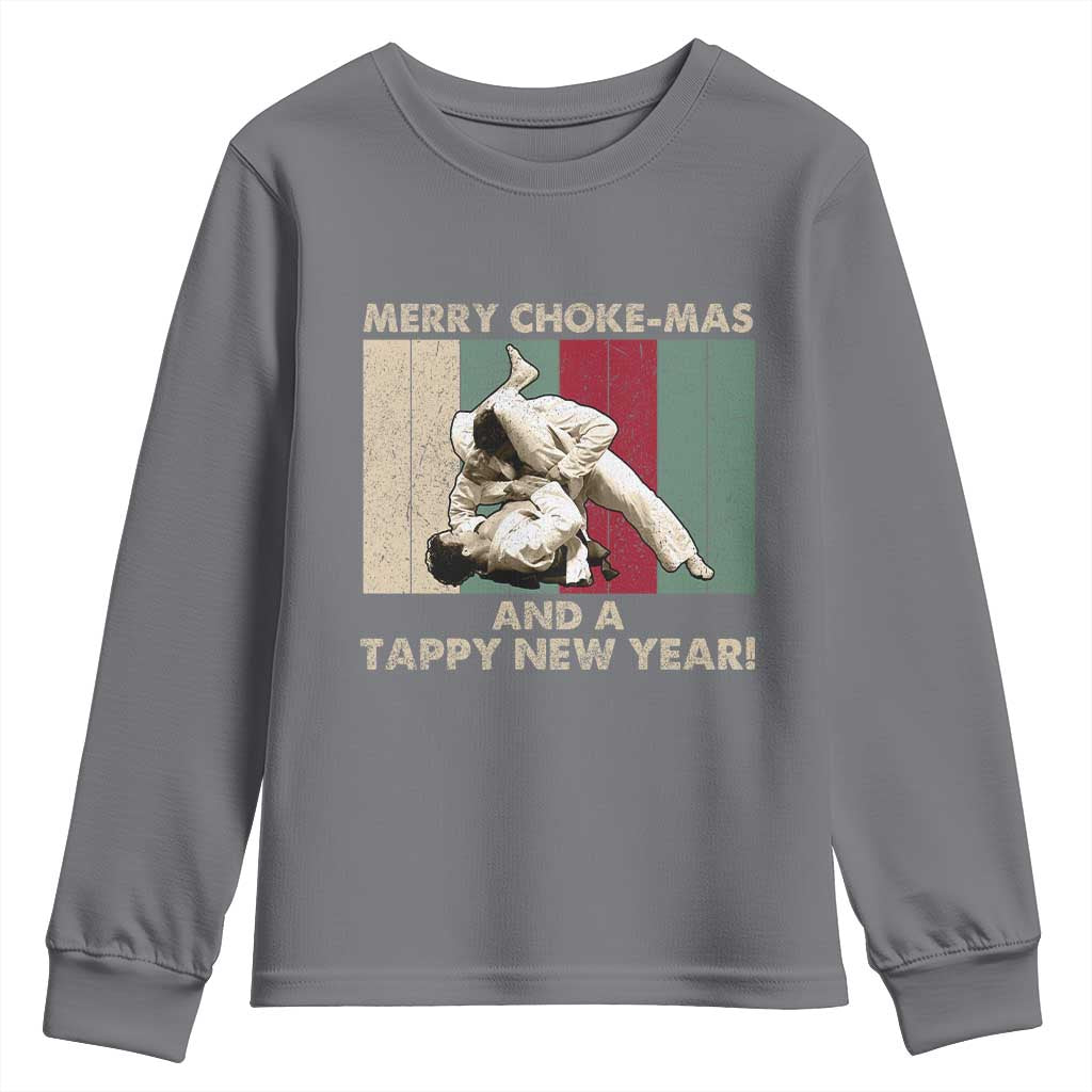 Jiu Jitsu Christmas Youth Sweatshirt Retro Merry Choke Mas Tappy New Year Martial Arts BJJ Lover TS10 Charcoal Print Your Wear