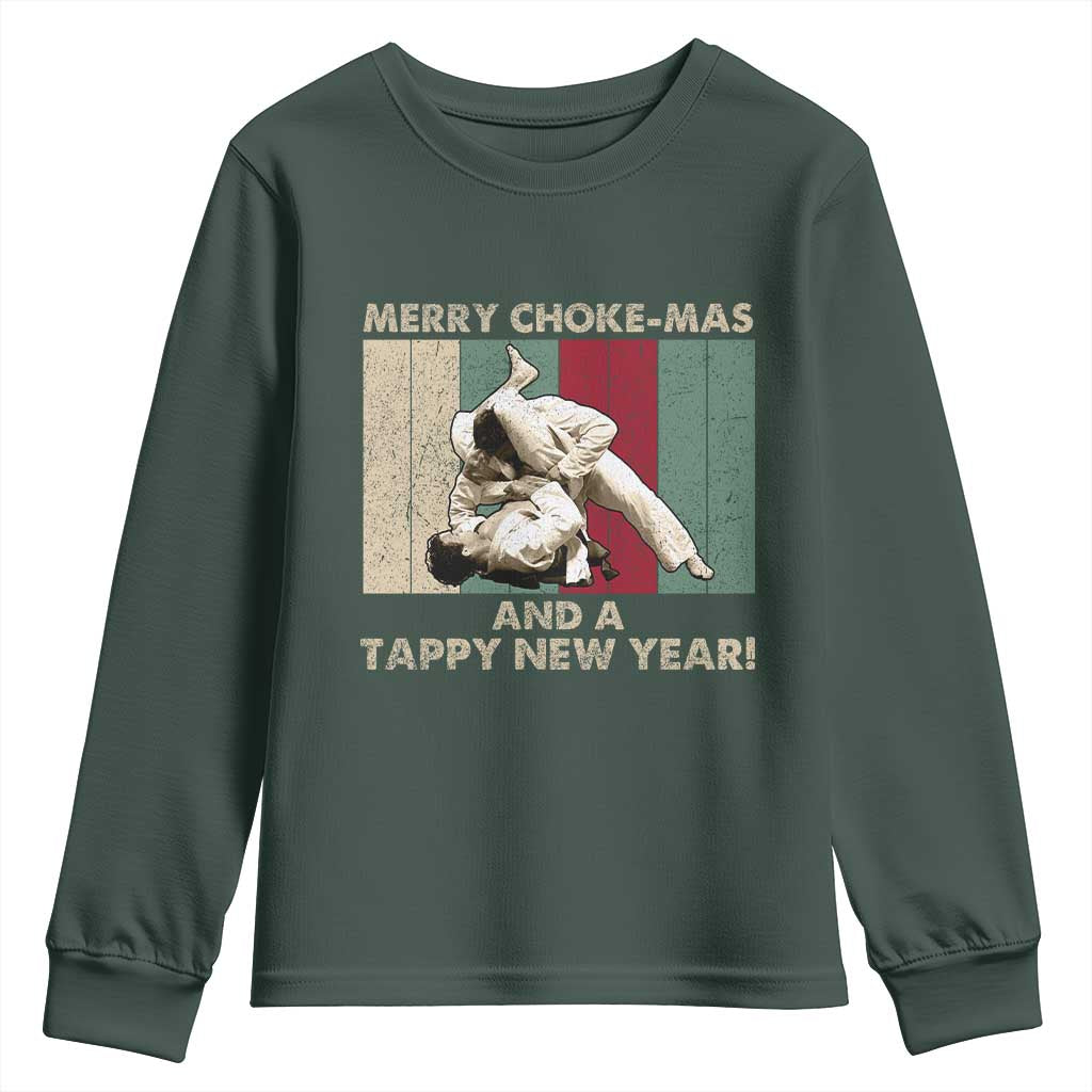 Jiu Jitsu Christmas Youth Sweatshirt Retro Merry Choke Mas Tappy New Year Martial Arts BJJ Lover TS10 Dark Forest Green Print Your Wear