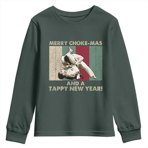 Jiu Jitsu Christmas Youth Sweatshirt Retro Merry Choke Mas Tappy New Year Martial Arts BJJ Lover TS10 Dark Forest Green Print Your Wear