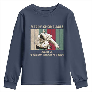 Jiu Jitsu Christmas Youth Sweatshirt Retro Merry Choke Mas Tappy New Year Martial Arts BJJ Lover TS10 Navy Print Your Wear