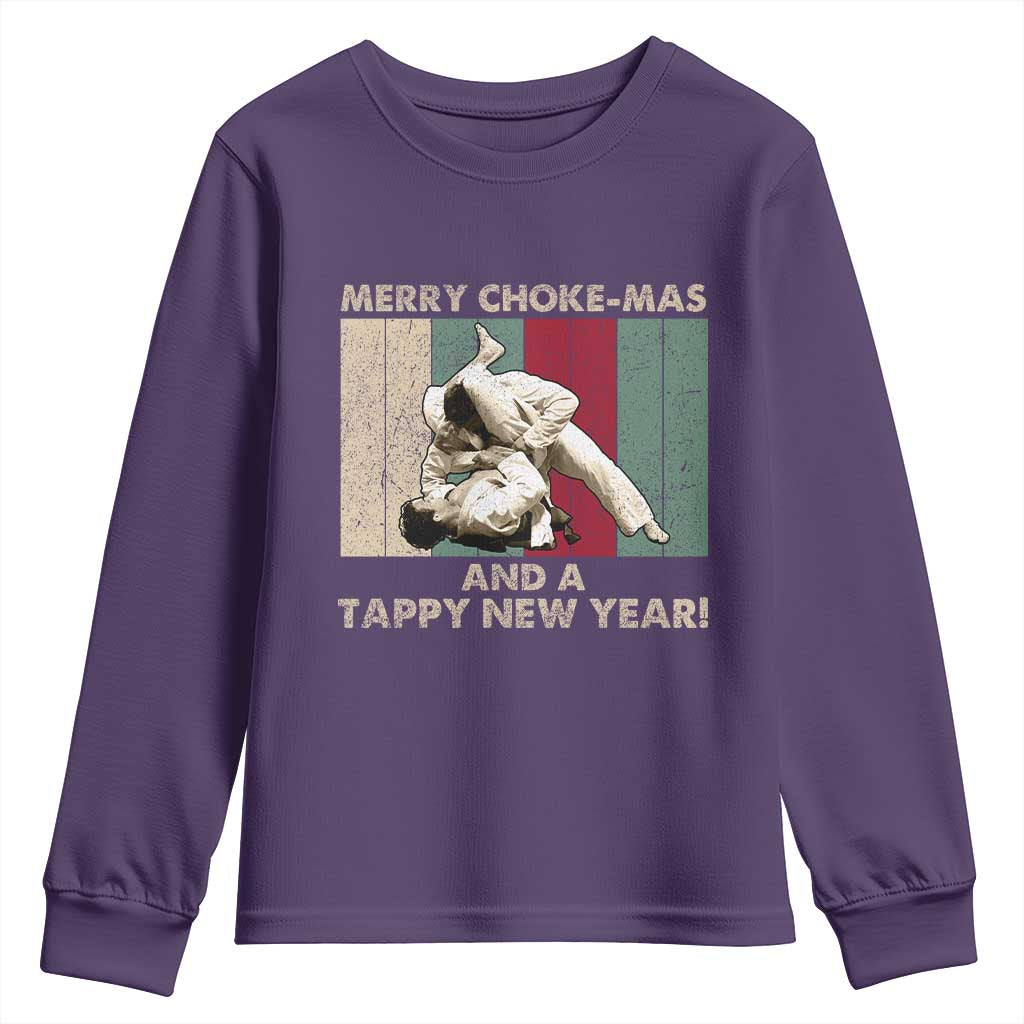 Jiu Jitsu Christmas Youth Sweatshirt Retro Merry Choke Mas Tappy New Year Martial Arts BJJ Lover TS10 Purple Print Your Wear