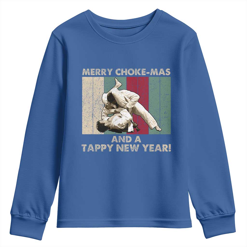 Jiu Jitsu Christmas Youth Sweatshirt Retro Merry Choke Mas Tappy New Year Martial Arts BJJ Lover TS10 Royal Blue Print Your Wear