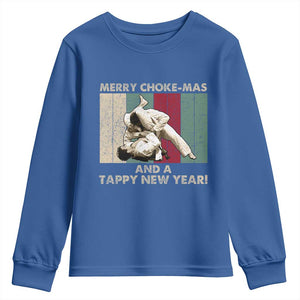 Jiu Jitsu Christmas Youth Sweatshirt Retro Merry Choke Mas Tappy New Year Martial Arts BJJ Lover TS10 Royal Blue Print Your Wear
