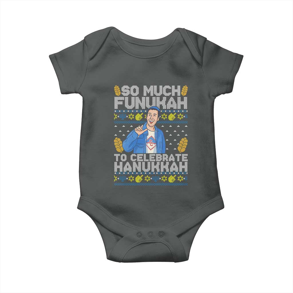Funny Ugly Hanukkah Baby Onesie So Much Funukah To Celebrate Hanukkah Sandler TS10 Dark Heather Print Your Wear