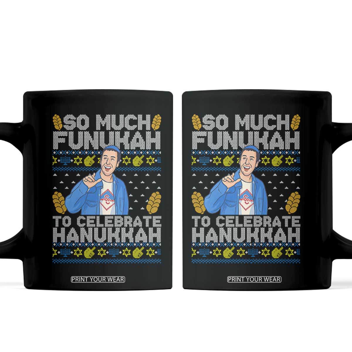 Funny Ugly Hanukkah Coffee Mug So Much Funukah To Celebrate Hanukkah Sandler TS10 Black Print Your Wear