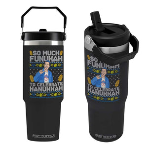 Funny Ugly Hanukkah Flip Straw Tumbler So Much Funukah To Celebrate Hanukkah Sandler TS10 One Size: 30 oz Black Print Your Wear
