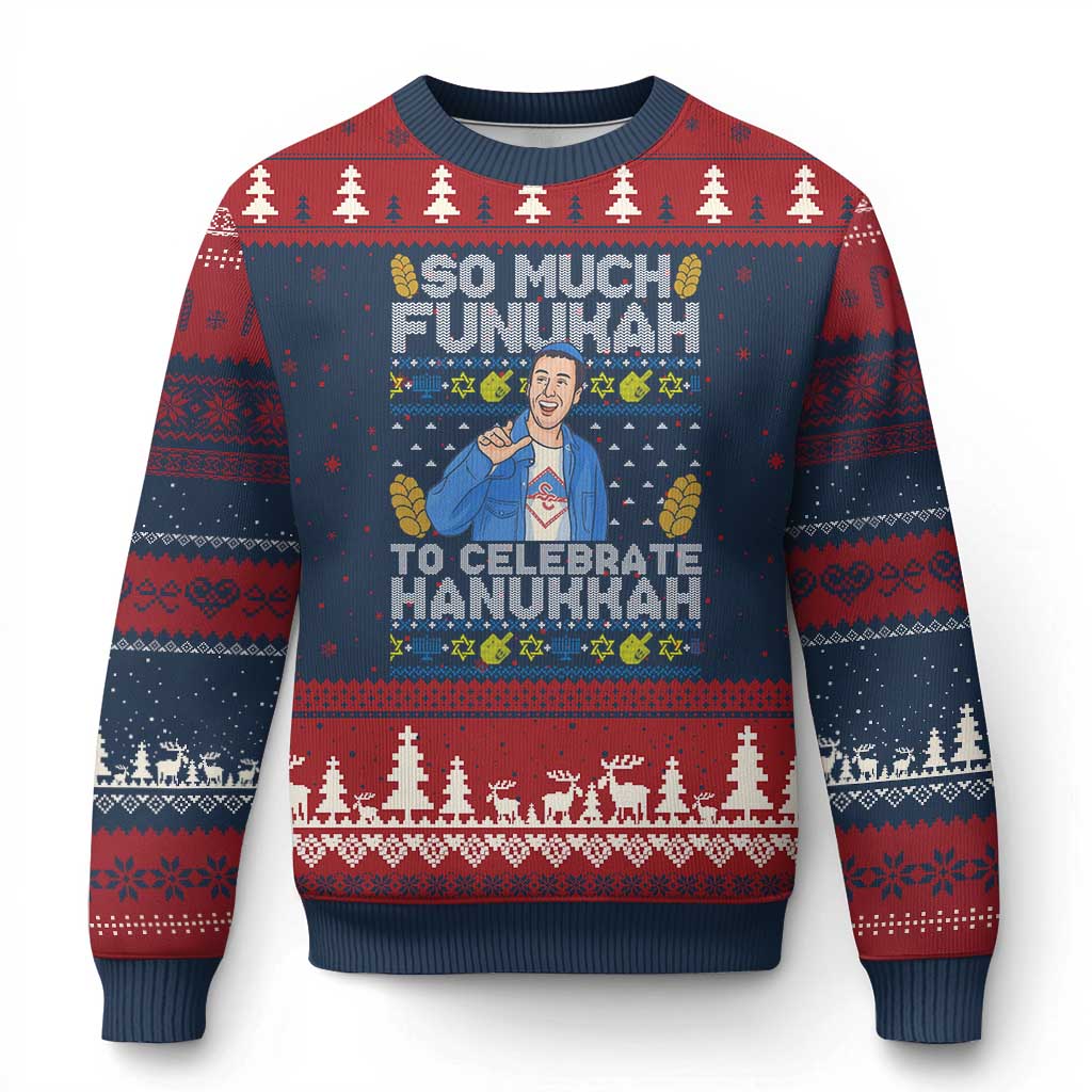 Funny Ugly Hanukkah Ugly Christmas Sweater So Much Funukah To Celebrate Hanukkah Sandler TS10 Navy Red Print Your Wear