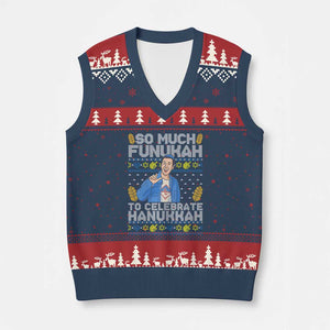 Funny Ugly Hanukkah V-Neck Knit Sweater Vest So Much Funukah To Celebrate Hanukkah Sandler TS10 Navy Red Print Your Wear