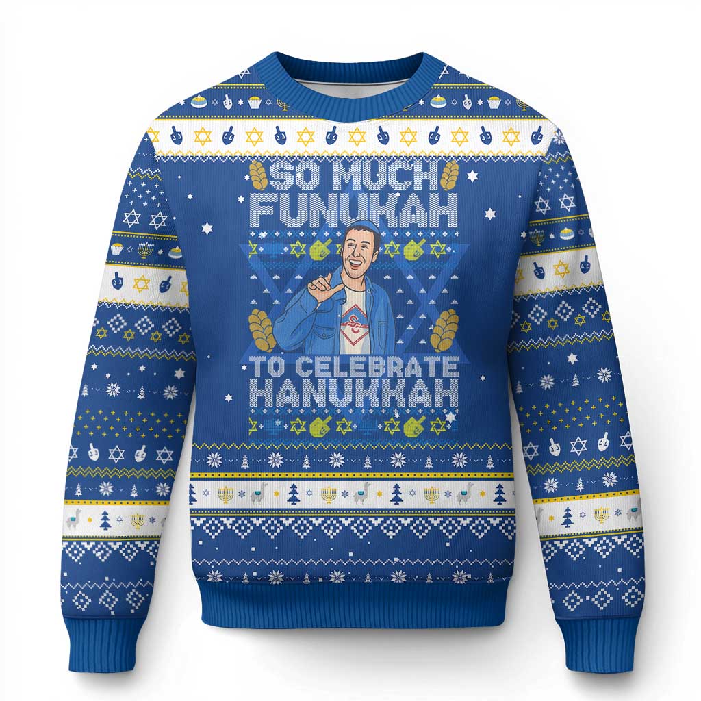 Funny Ugly Hanukkah Hanukkah Ugly Sweater So Much Funukah To Celebrate Hanukkah Sandler TS10 Blue White Print Your Wear
