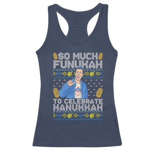 Funny Ugly Hanukkah Racerback Tank Top So Much Funukah To Celebrate Hanukkah Sandler TS10 Navy Print Your Wear