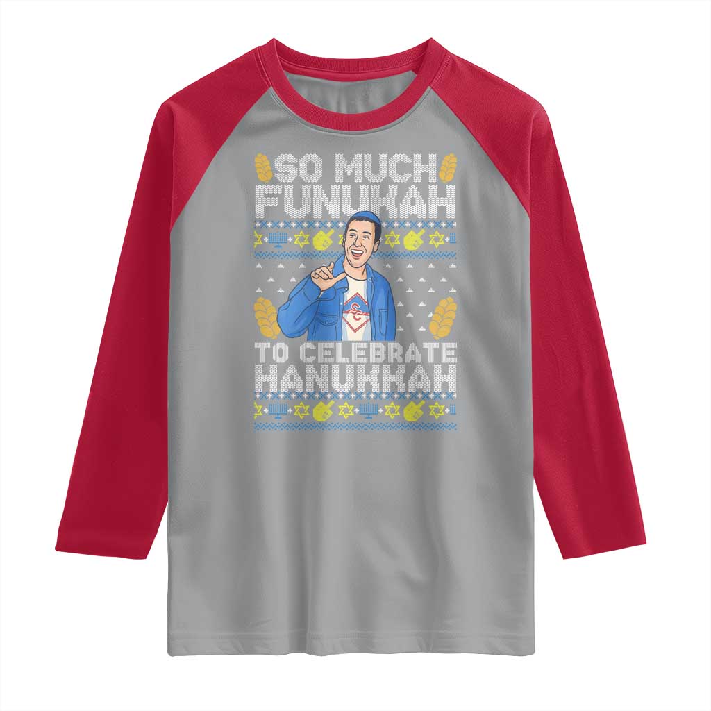 Funny Ugly Hanukkah Raglan Shirt So Much Funukah To Celebrate Hanukkah Sandler TS10 Sport Gray Red Print Your Wear