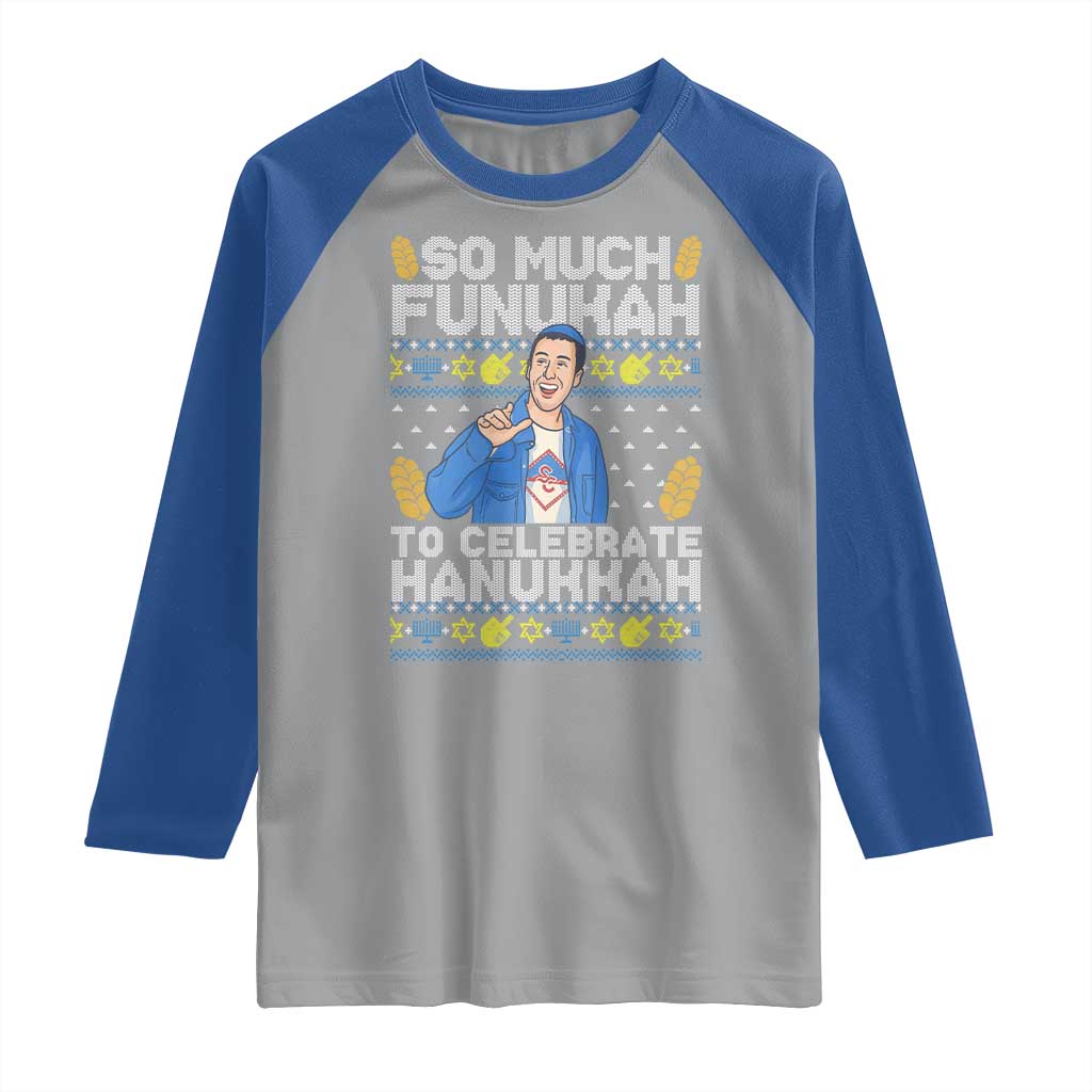Funny Ugly Hanukkah Raglan Shirt So Much Funukah To Celebrate Hanukkah Sandler TS10 Sport Gray Royal Print Your Wear