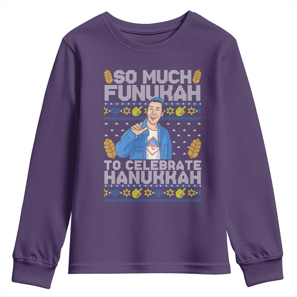 Funny Ugly Hanukkah Youth Sweatshirt So Much Funukah To Celebrate Hanukkah Sandler TS10 Purple Print Your Wear