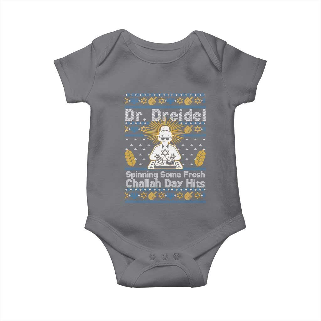 Funny Ugly Hanukkah Baby Onesie Mr Dreidel Dj Chanukkah Jewish TS10 Charcoal Print Your Wear
