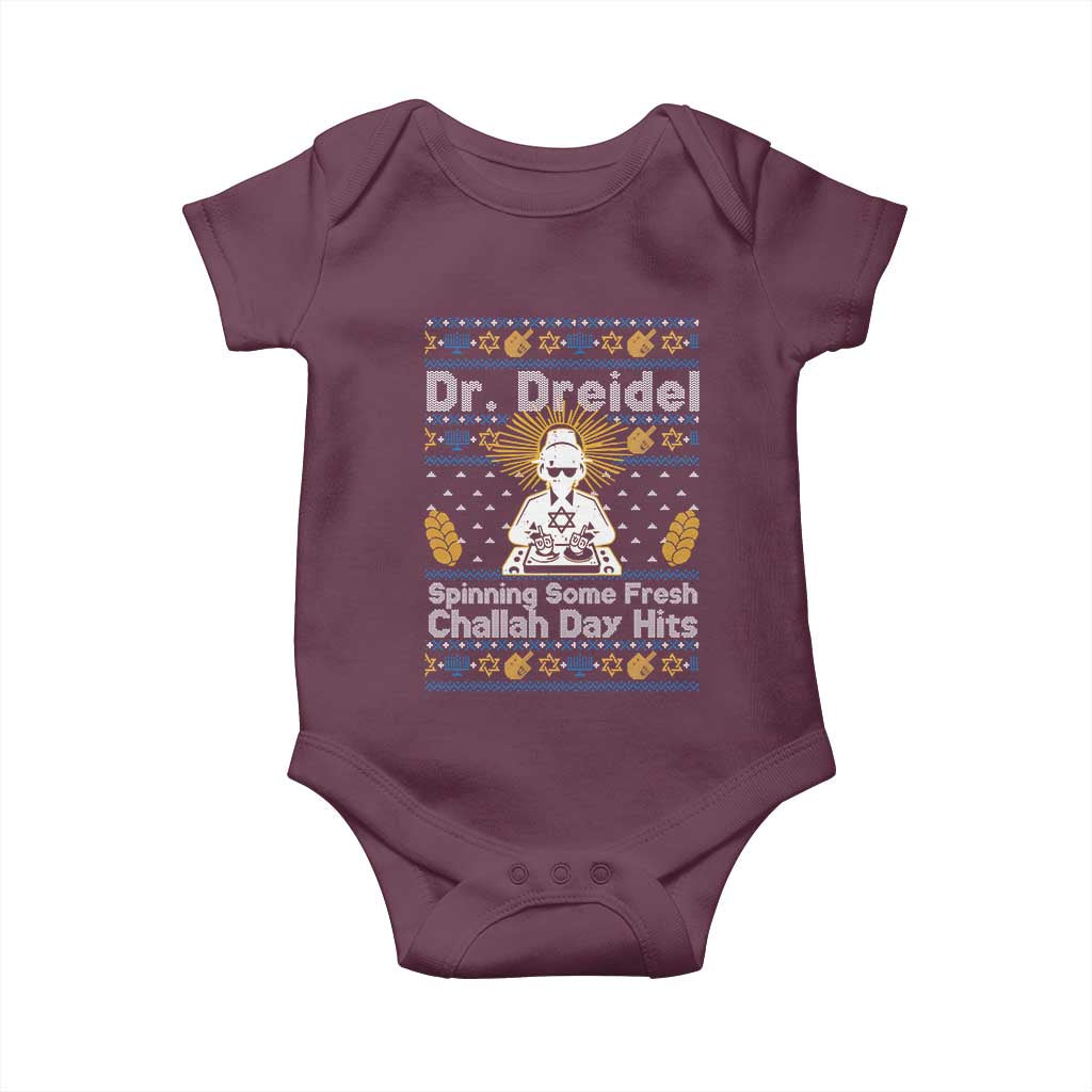Funny Ugly Hanukkah Baby Onesie Mr Dreidel Dj Chanukkah Jewish TS10 Maroon Print Your Wear