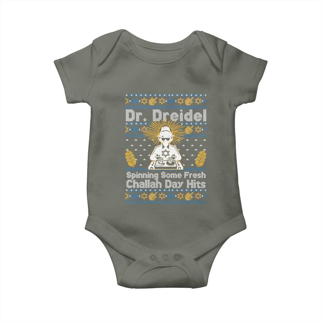 Funny Ugly Hanukkah Baby Onesie Mr Dreidel Dj Chanukkah Jewish TS10 Military Green Print Your Wear