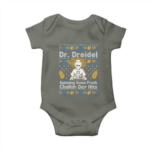 Funny Ugly Hanukkah Baby Onesie Mr Dreidel Dj Chanukkah Jewish TS10 Military Green Print Your Wear