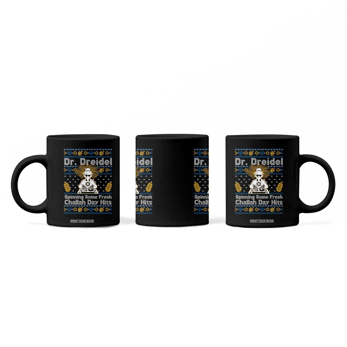 Funny Ugly Hanukkah Coffee Mug Mr Dreidel Dj Chanukkah Jewish TS10 Print Your Wear