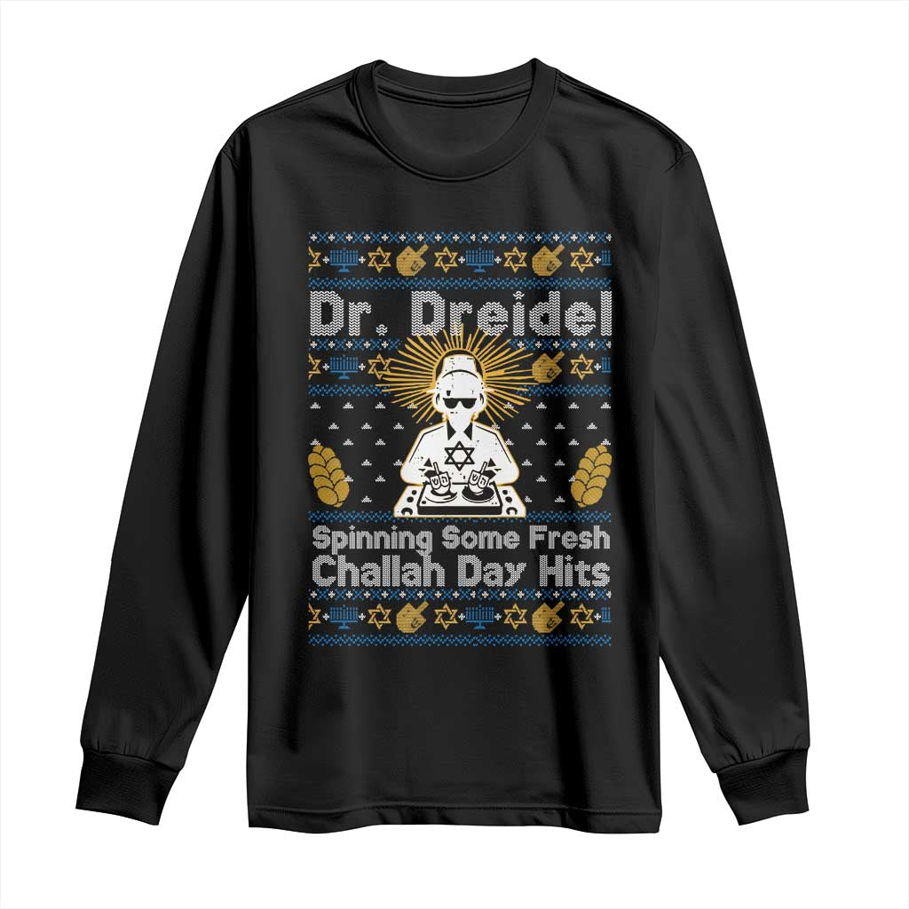 Funny Ugly Hanukkah Long Sleeve Shirt Mr Dreidel Dj Chanukkah Jewish TS10 Black Print Your Wear