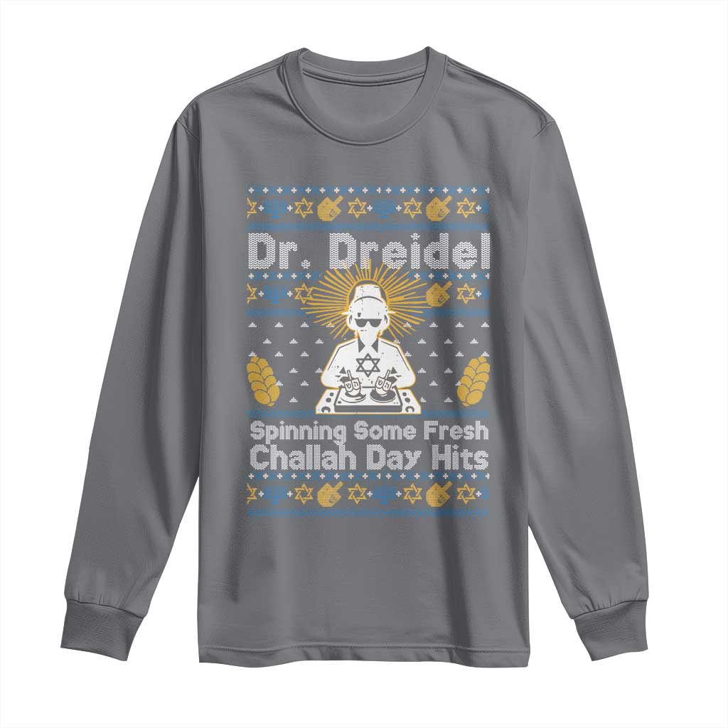 Funny Ugly Hanukkah Long Sleeve Shirt Mr Dreidel Dj Chanukkah Jewish TS10 Charcoal Print Your Wear
