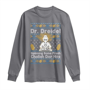 Funny Ugly Hanukkah Long Sleeve Shirt Mr Dreidel Dj Chanukkah Jewish TS10 Charcoal Print Your Wear