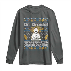 Funny Ugly Hanukkah Long Sleeve Shirt Mr Dreidel Dj Chanukkah Jewish TS10 Dark Heather Print Your Wear