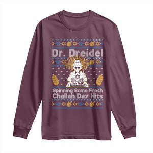 Funny Ugly Hanukkah Long Sleeve Shirt Mr Dreidel Dj Chanukkah Jewish TS10 Maroon Print Your Wear