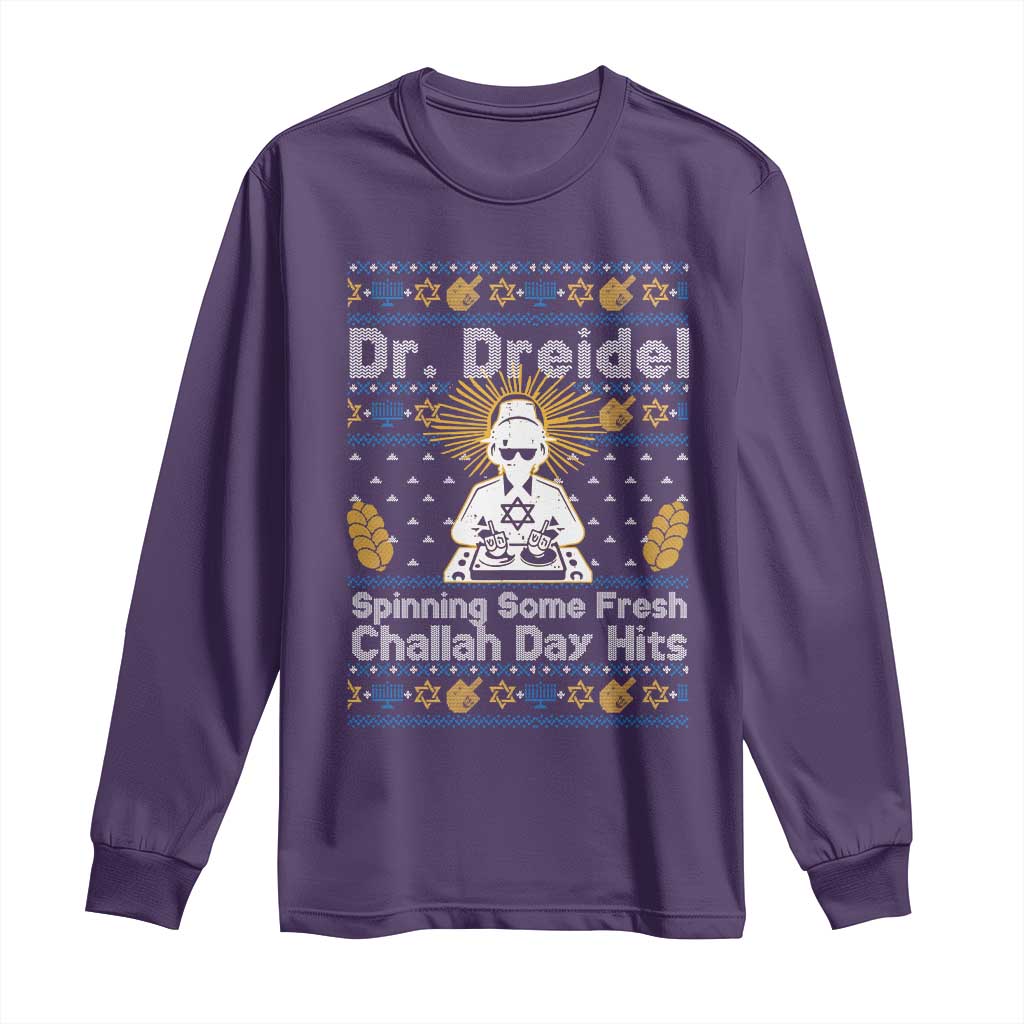 Funny Ugly Hanukkah Long Sleeve Shirt Mr Dreidel Dj Chanukkah Jewish TS10 Purple Print Your Wear
