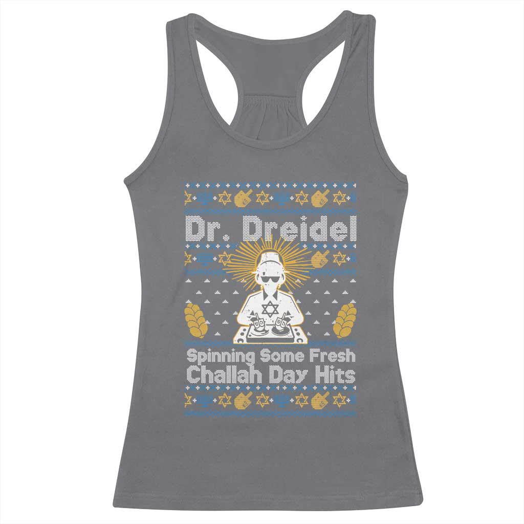 Funny Ugly Hanukkah Racerback Tank Top Mr Dreidel Dj Chanukkah Jewish TS10 Charcoal Print Your Wear