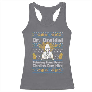 Funny Ugly Hanukkah Racerback Tank Top Mr Dreidel Dj Chanukkah Jewish TS10 Charcoal Print Your Wear