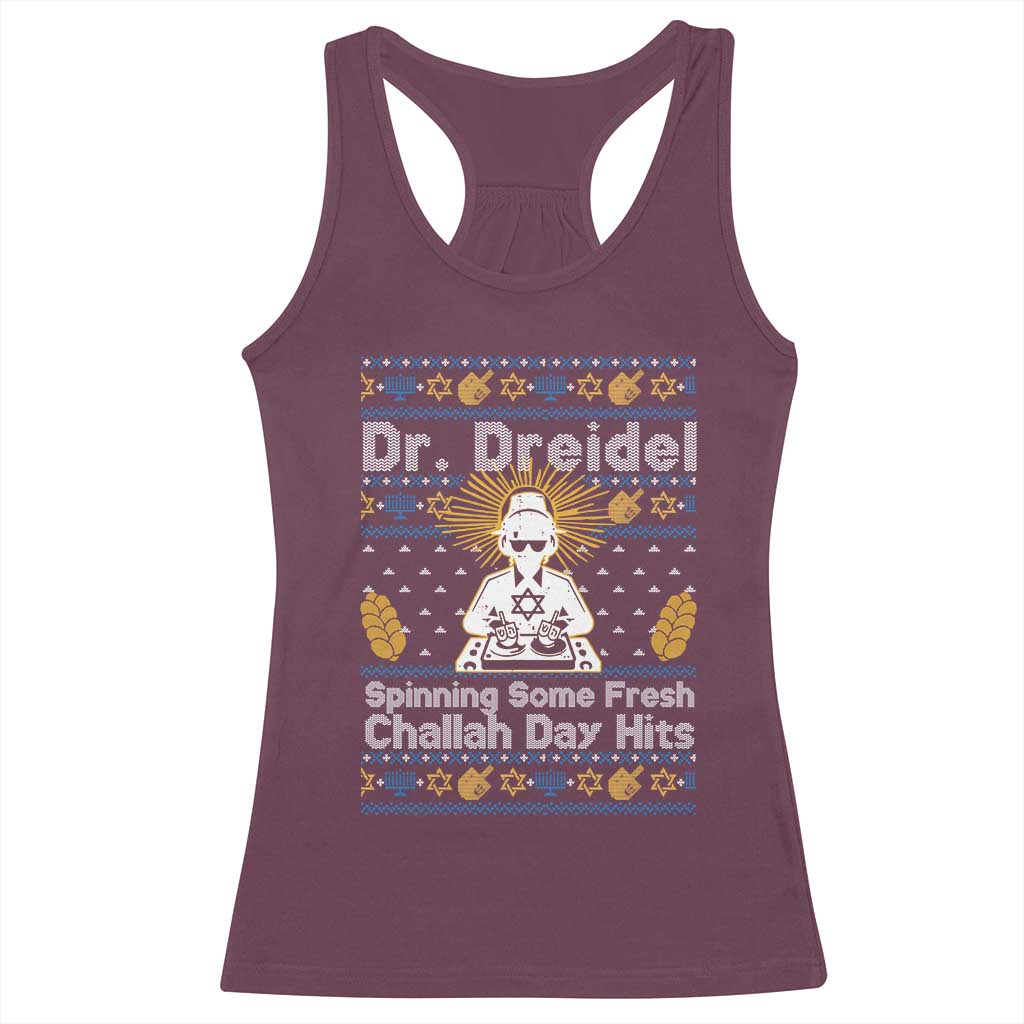 Funny Ugly Hanukkah Racerback Tank Top Mr Dreidel Dj Chanukkah Jewish TS10 Maroon Print Your Wear