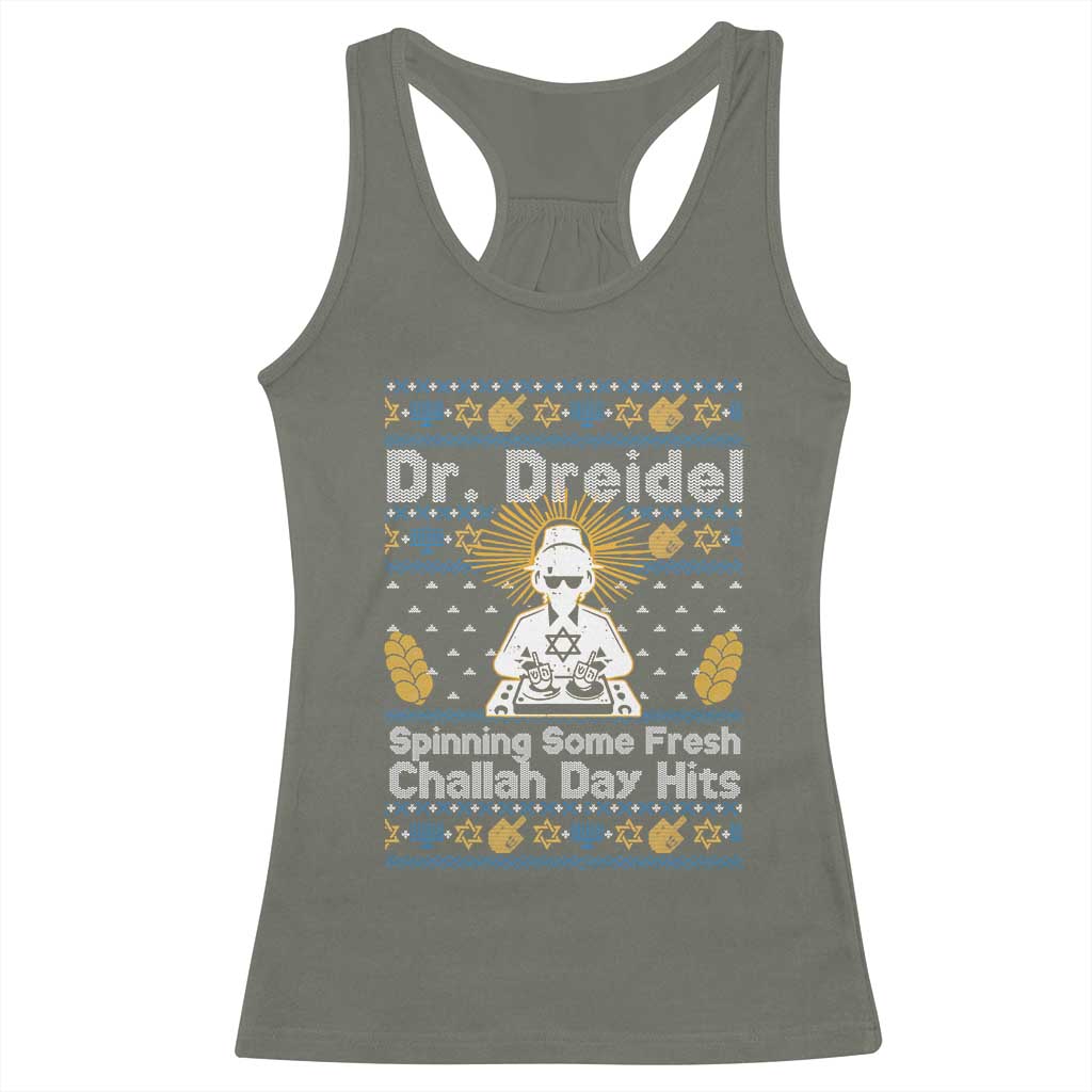 Funny Ugly Hanukkah Racerback Tank Top Mr Dreidel Dj Chanukkah Jewish TS10 Military Green Print Your Wear