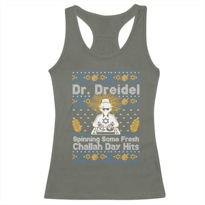 Funny Ugly Hanukkah Racerback Tank Top Mr Dreidel Dj Chanukkah Jewish TS10 Military Green Print Your Wear