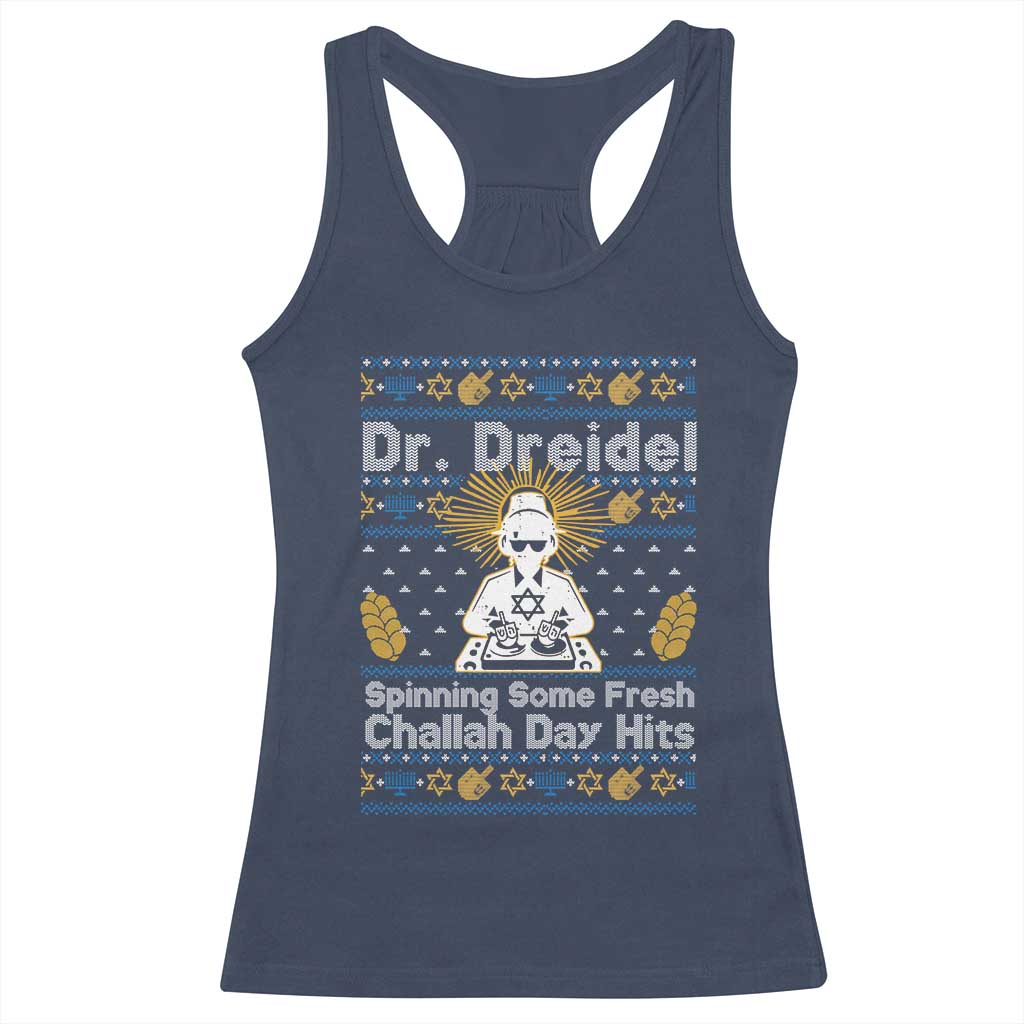 Funny Ugly Hanukkah Racerback Tank Top Mr Dreidel Dj Chanukkah Jewish TS10 Navy Print Your Wear