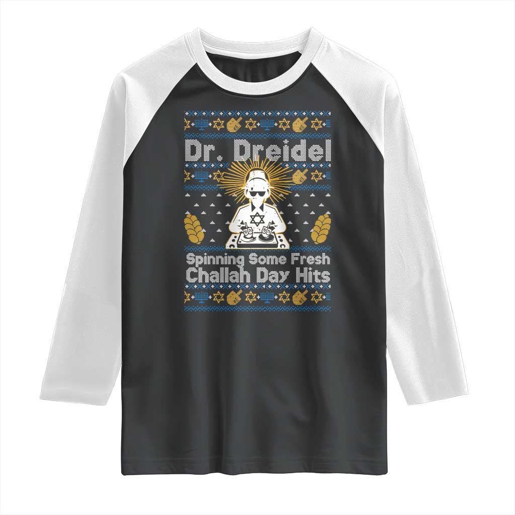 Funny Ugly Hanukkah Raglan Shirt Mr Dreidel Dj Chanukkah Jewish TS10 Black White Print Your Wear