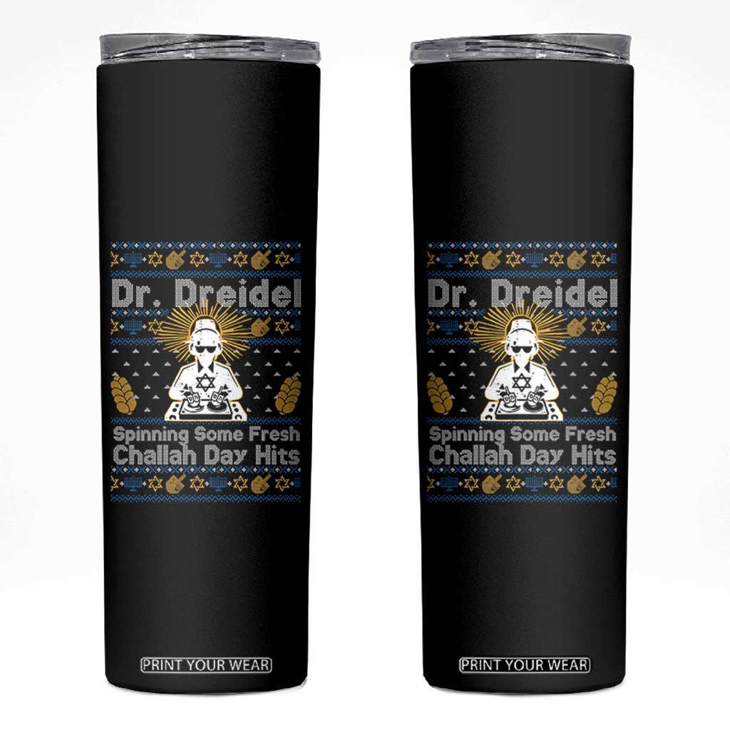 Funny Ugly Hanukkah Skinny Tumbler Mr Dreidel Dj Chanukkah Jewish TS10 Black Print Your Wear