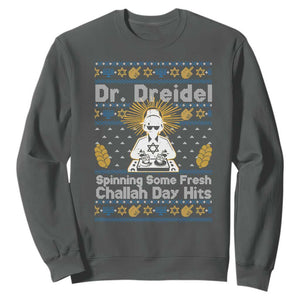 Funny Ugly Hanukkah Sweatshirt Mr Dreidel Dj Chanukkah Jewish TS10 Dark Heather Print Your Wear