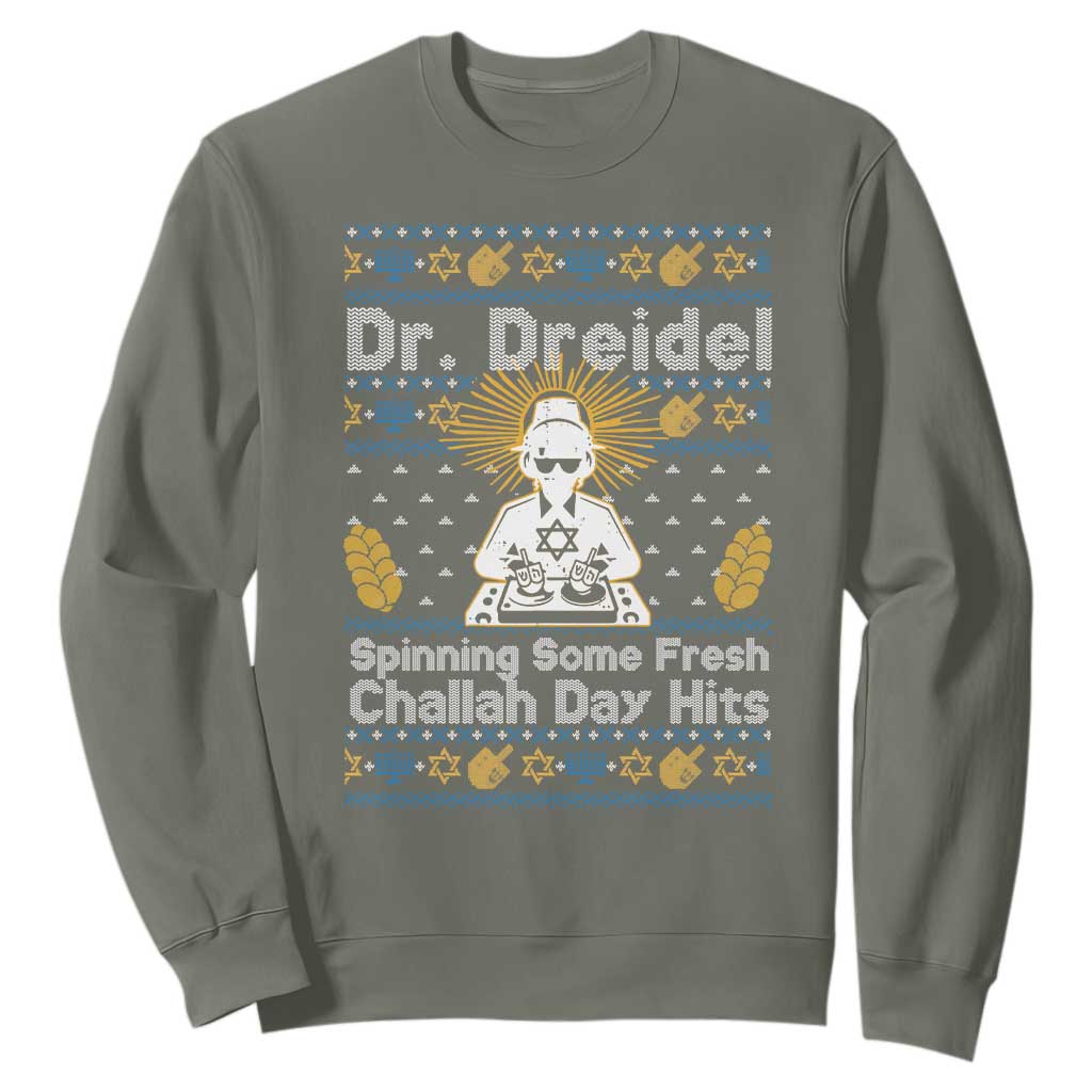 Funny Ugly Hanukkah Sweatshirt Mr Dreidel Dj Chanukkah Jewish TS10 Military Green Print Your Wear