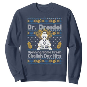 Funny Ugly Hanukkah Sweatshirt Mr Dreidel Dj Chanukkah Jewish TS10 Navy Print Your Wear