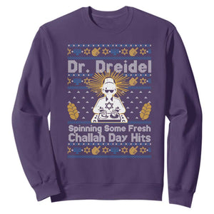 Funny Ugly Hanukkah Sweatshirt Mr Dreidel Dj Chanukkah Jewish TS10 Purple Print Your Wear