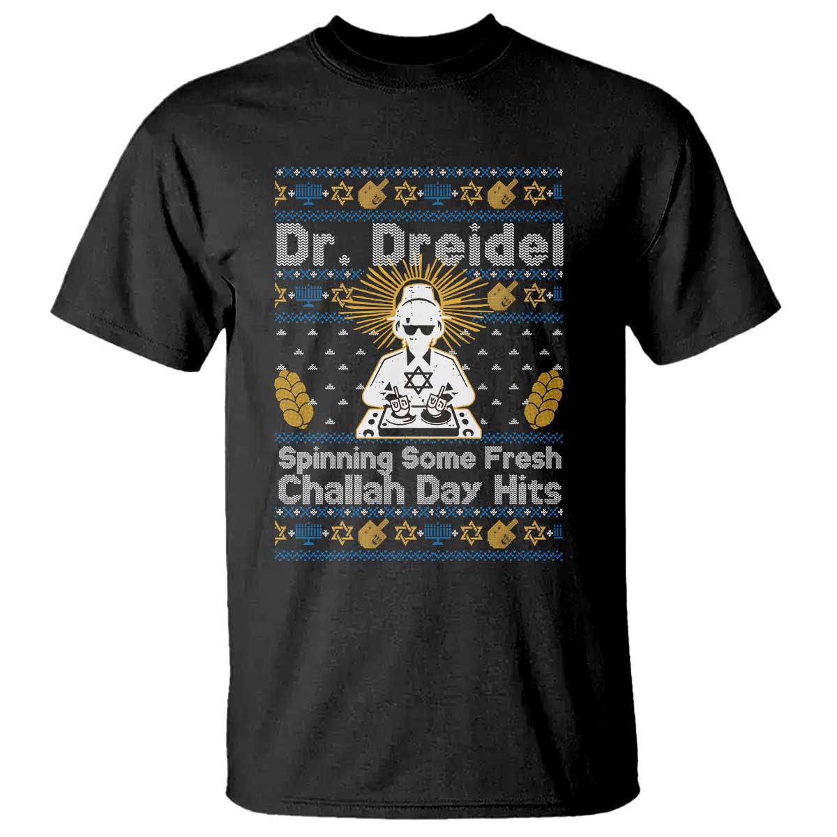 Funny Ugly Hanukkah T Shirt Mr Dreidel Dj Chanukkah Jewish TS10 Black Print Your Wear
